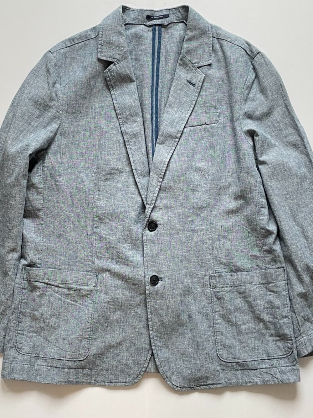 Lands' End Mens Blazer Blue Chambray Linen Cotton Sport Coat Blazer Sz 46-48 XL